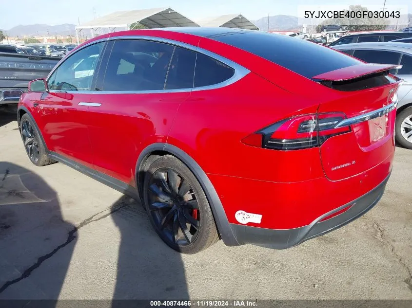 2016 Tesla Model X 75D/P100D/P90D VIN: 5YJXCBE40GF030043 Lot: 40874466