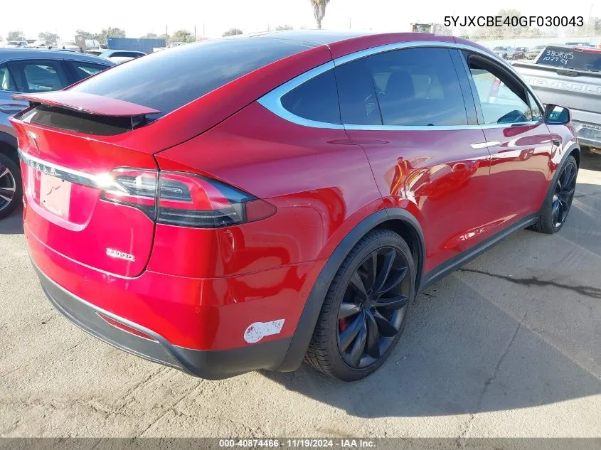 2016 Tesla Model X 75D/P100D/P90D VIN: 5YJXCBE40GF030043 Lot: 40874466