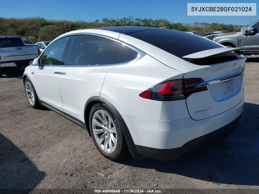 2016 Tesla Model X 60D/70D/75D/90D/P100D VIN: 5YJXCBE28GF021024 Lot: 40886649