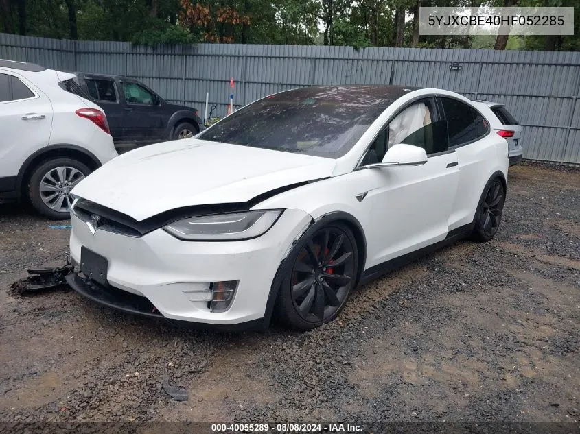 2017 Tesla Model X VIN: 5YJXCBE40HF052285 Lot: 40055289