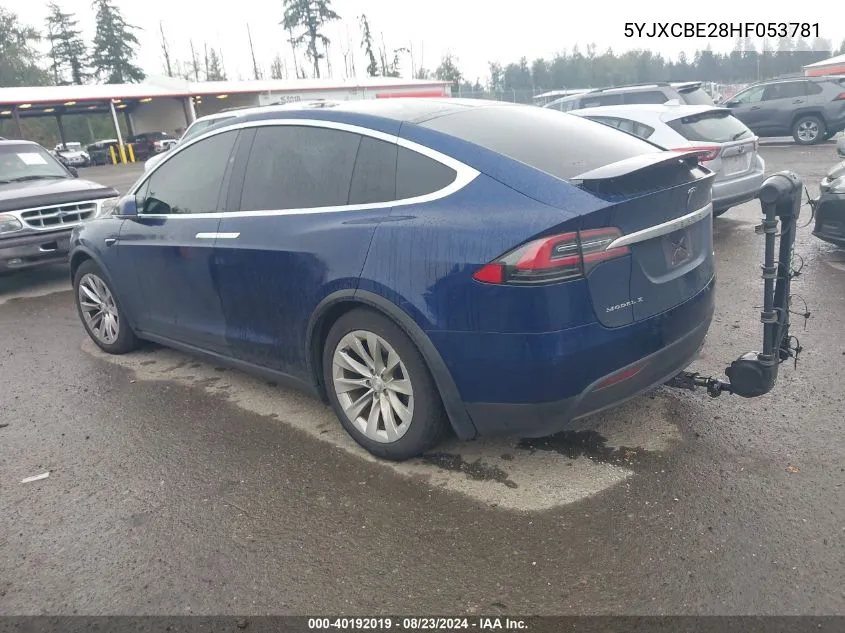 2017 Tesla Model X 100D/75D/90D VIN: 5YJXCBE28HF053781 Lot: 40192019