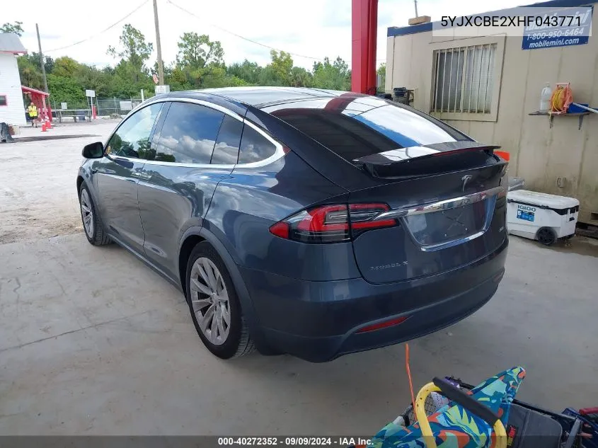 2017 Tesla Model X 100D/75D/90D VIN: 5YJXCBE2XHF043771 Lot: 40272352