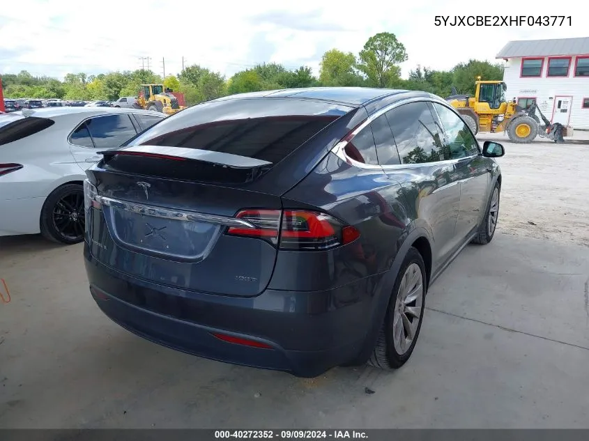 2017 Tesla Model X 100D/75D/90D VIN: 5YJXCBE2XHF043771 Lot: 40272352