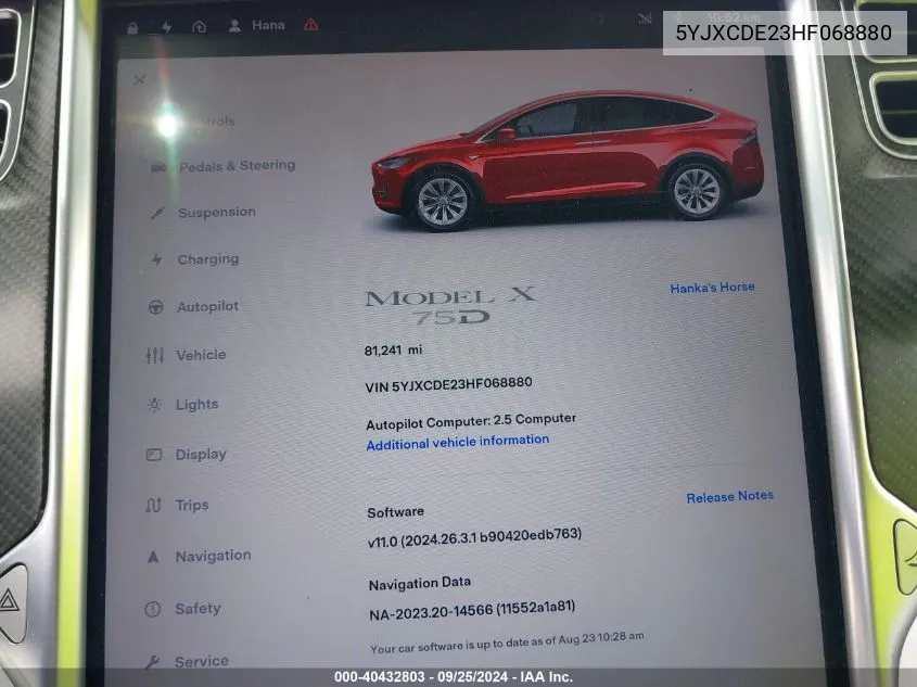 5YJXCDE23HF068880 2017 Tesla Model X 100D/75D/90D