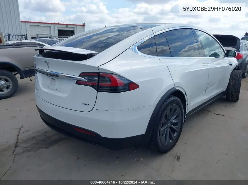 2017 Tesla Model X 100D/75D/90D VIN: 5YJXCBE29HF076020 Lot: 40664716