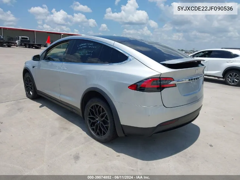 2018 Tesla Model X 100D/75D/P100D VIN: 5YJXCDE22JF090536 Lot: 39574852