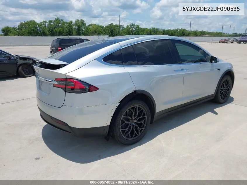 2018 Tesla Model X 100D/75D/P100D VIN: 5YJXCDE22JF090536 Lot: 39574852