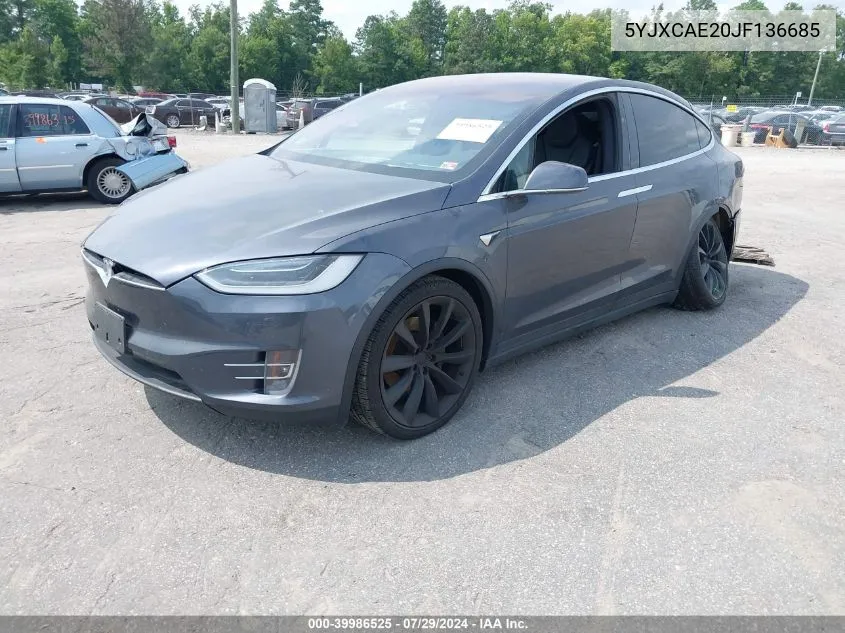 2018 Tesla Model X 100D/75D/P100D VIN: 5YJXCAE20JF136685 Lot: 39986525