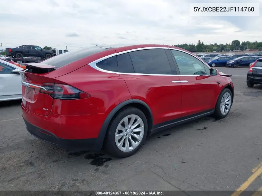 2018 Tesla Model X 100D/75D/P100D VIN: 5YJXCBE22JF114760 Lot: 40124357