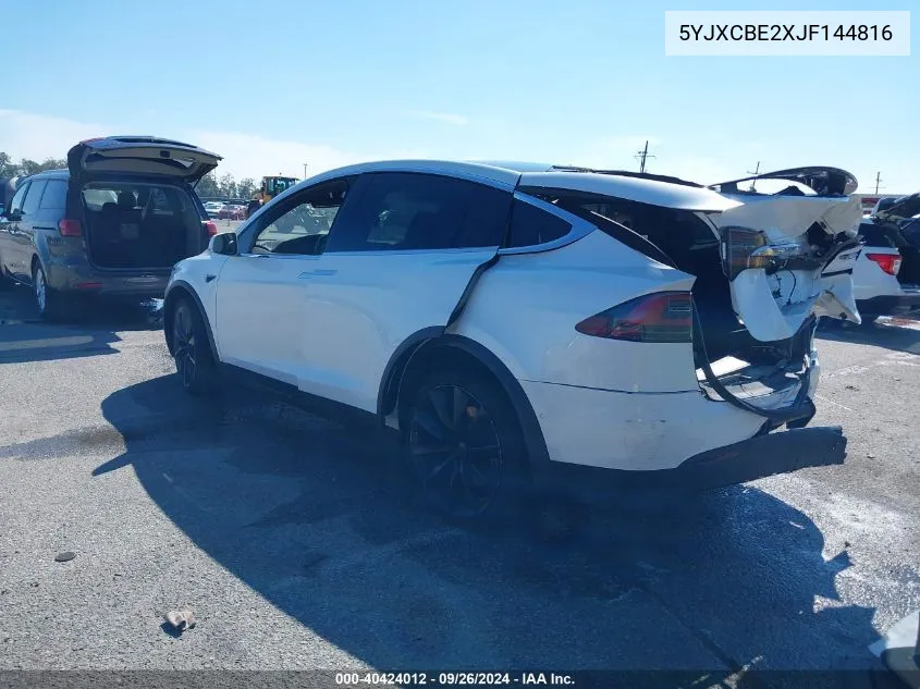 2018 Tesla Model X VIN: 5YJXCBE2XJF144816 Lot: 40424012