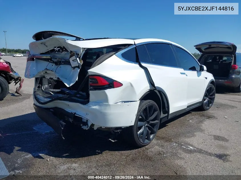 2018 Tesla Model X VIN: 5YJXCBE2XJF144816 Lot: 40424012