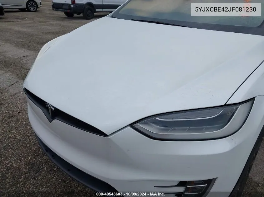 2018 Tesla Model X VIN: 5YJXCBE42JF081230 Lot: 40543603