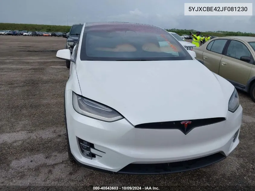 2018 Tesla Model X VIN: 5YJXCBE42JF081230 Lot: 40543603