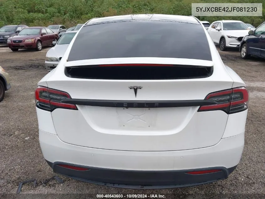 2018 Tesla Model X VIN: 5YJXCBE42JF081230 Lot: 40543603