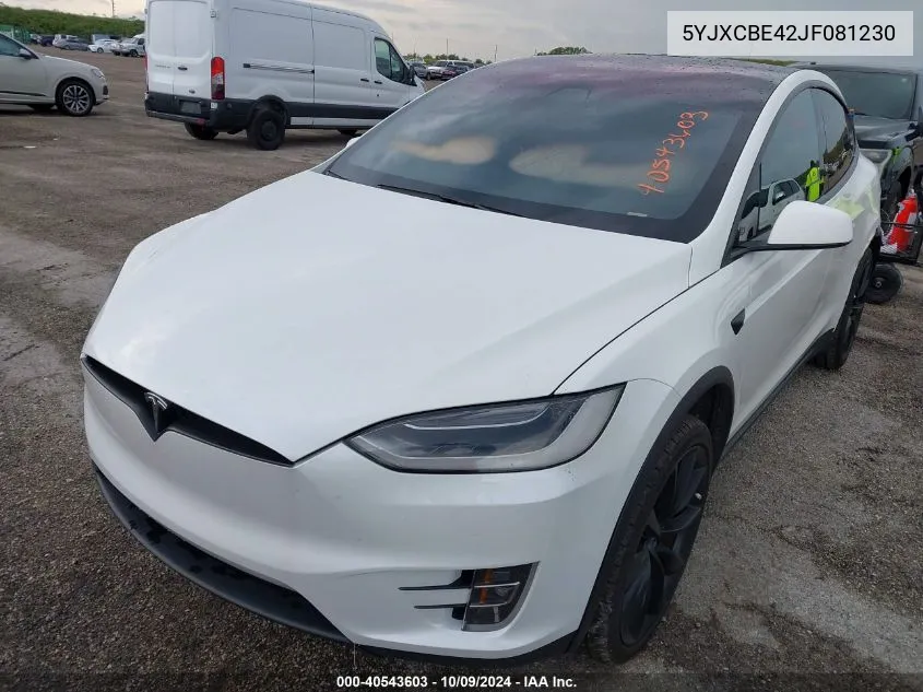 2018 Tesla Model X VIN: 5YJXCBE42JF081230 Lot: 40543603