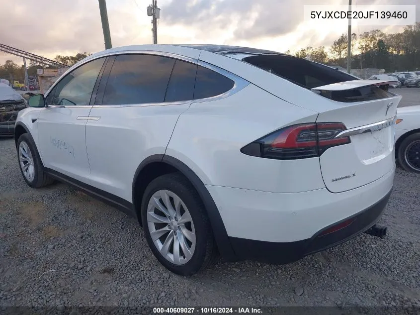 2018 Tesla Model X 100D/75D/P100D VIN: 5YJXCDE20JF139460 Lot: 40609027