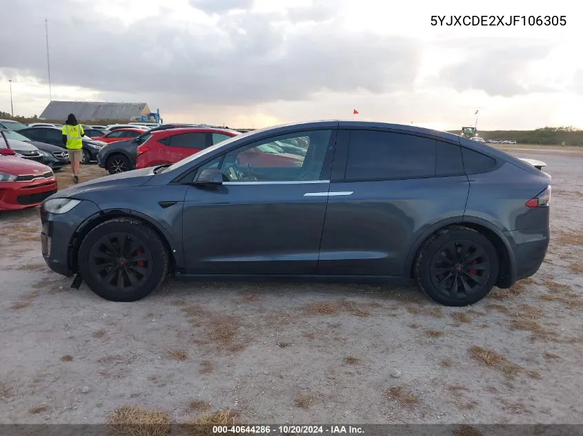 2018 Tesla Model X 100D/75D/P100D VIN: 5YJXCDE2XJF106305 Lot: 40910364