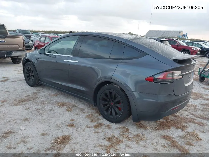 2018 Tesla Model X 100D/75D/P100D VIN: 5YJXCDE2XJF106305 Lot: 40910364