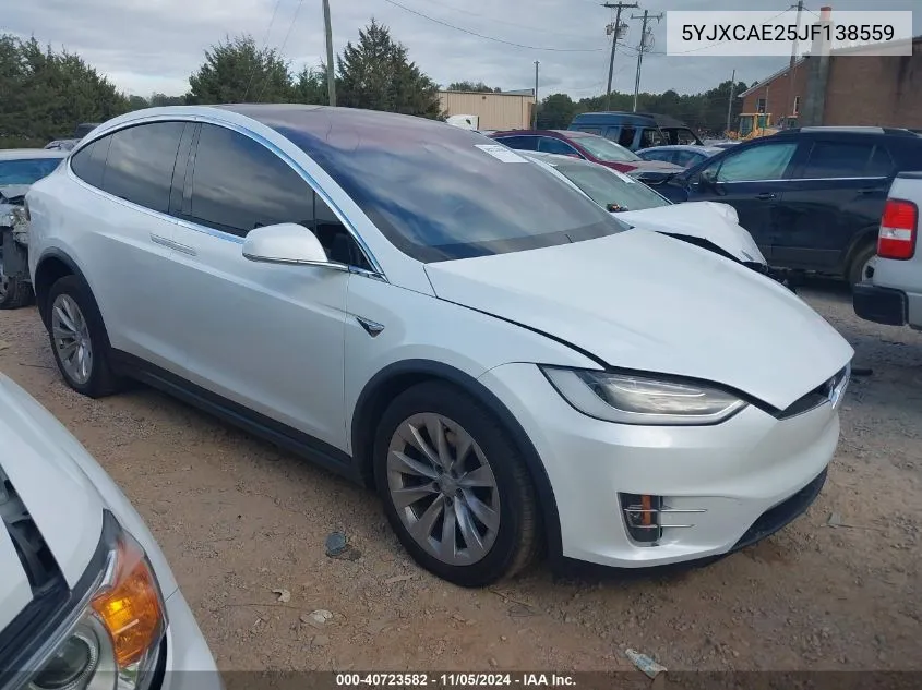 2018 Tesla Model X 100D/75D/P100D VIN: 5YJXCAE25JF138559 Lot: 40723582