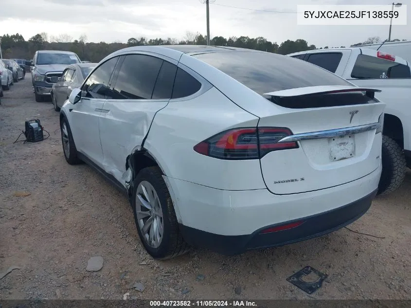 2018 Tesla Model X 100D/75D/P100D VIN: 5YJXCAE25JF138559 Lot: 40723582