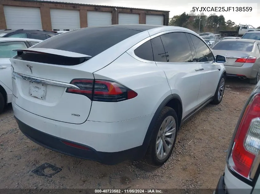 2018 Tesla Model X 100D/75D/P100D VIN: 5YJXCAE25JF138559 Lot: 40723582