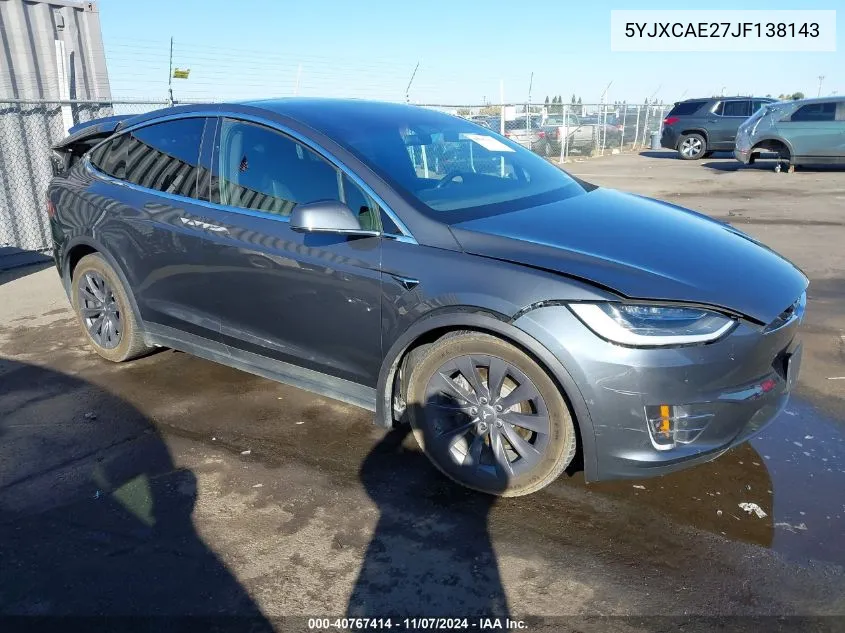 2018 Tesla Model X 100D/75D/P100D VIN: 5YJXCAE27JF138143 Lot: 40767414