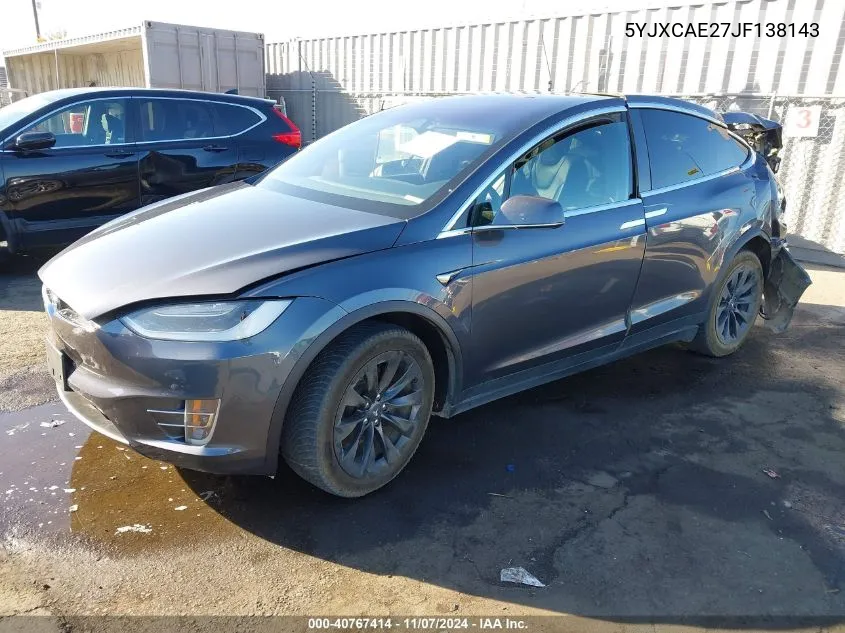 2018 Tesla Model X 100D/75D/P100D VIN: 5YJXCAE27JF138143 Lot: 40767414