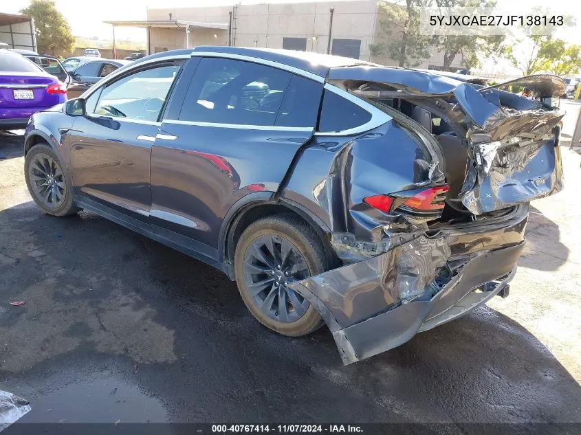 2018 Tesla Model X 100D/75D/P100D VIN: 5YJXCAE27JF138143 Lot: 40767414