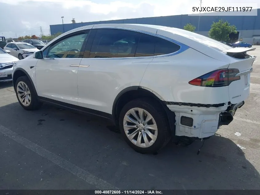 2018 Tesla Model X 100D/75D/P100D VIN: 5YJXCAE29JF111977 Lot: 40872605