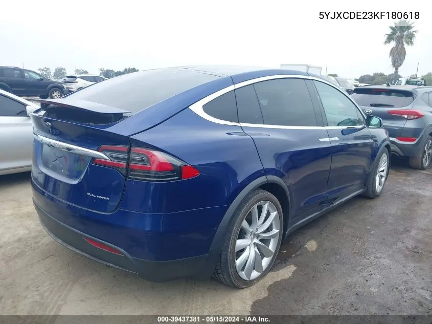 2019 Tesla Model X 100D/75D/Long Range/Standard Range VIN: 5YJXCDE23KF180618 Lot: 39437381