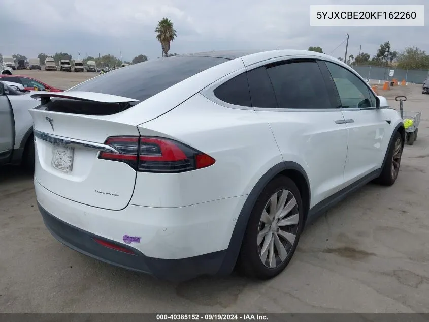 2019 Tesla Model X 100D/75D/Long Range VIN: 5YJXCBE20KF162260 Lot: 40385152