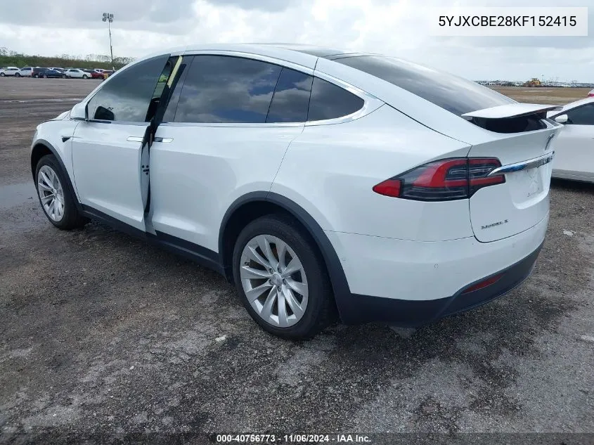 2019 Tesla Model X 100D/75D/Long Range VIN: 5YJXCBE28KF152415 Lot: 40756773