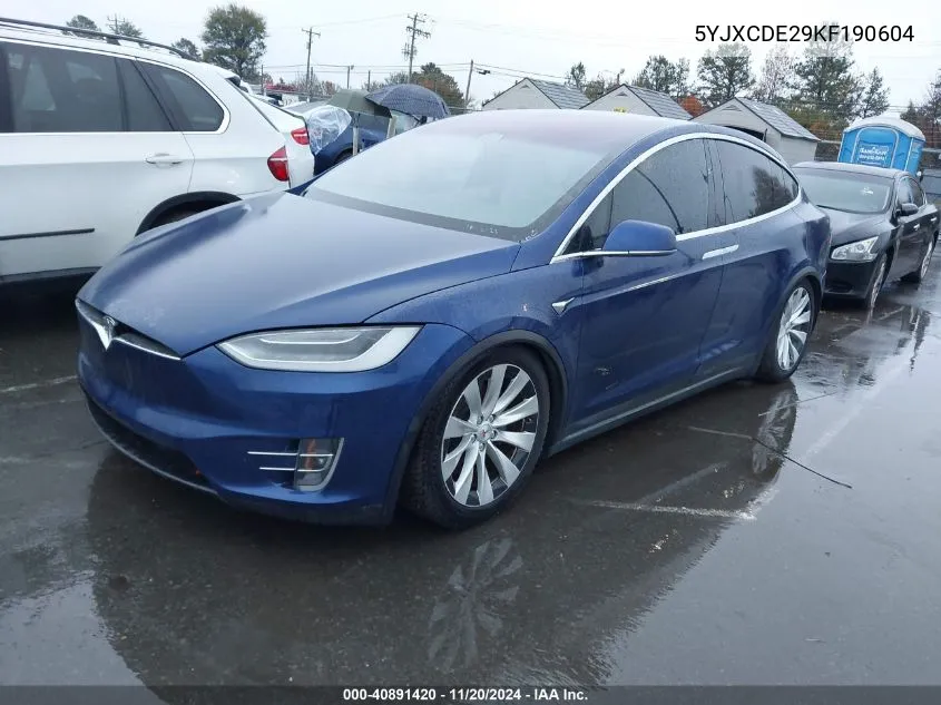 2019 Tesla Model X VIN: 5YJXCDE29KF190604 Lot: 40891420