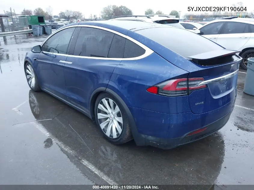 2019 Tesla Model X VIN: 5YJXCDE29KF190604 Lot: 40891420