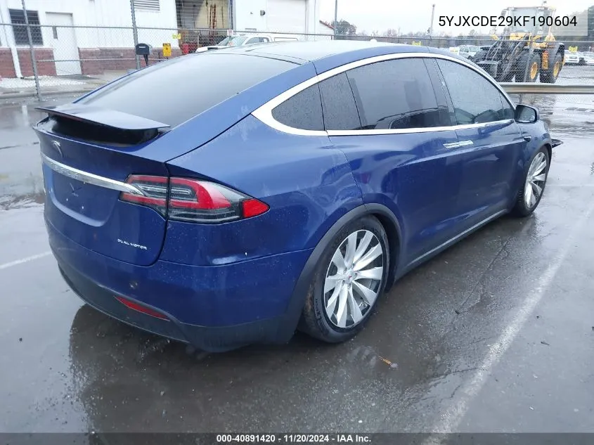 2019 Tesla Model X VIN: 5YJXCDE29KF190604 Lot: 40891420