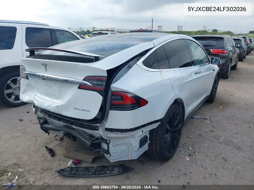 2020 Tesla Model X VIN: 5YJXCBE24LF302036 Lot: 39663754