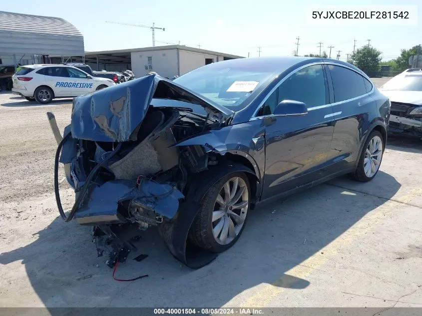 2020 Tesla Model X Long Range Dual Motor All-Wheel Drive/Long Range Plus Dual Motor All-Wheel Drive VIN: 5YJXCBE20LF281542 Lot: 40001504