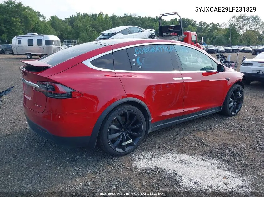 2020 Tesla Model X Long Range Dual Motor All-Wheel Drive/Long Range Plus Dual Motor All-Wheel Drive VIN: 5YJXCAE29LF231829 Lot: 40094317