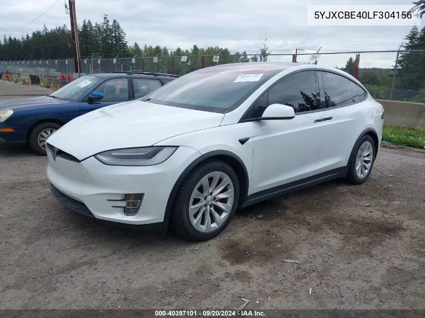 2020 Tesla Model X Performance Dual Motor All-Wheel Drive VIN: 5YJXCBE40LF304156 Lot: 40397101