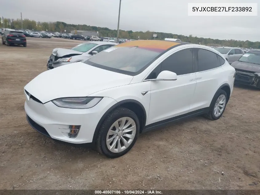 2020 Tesla Model X Long Range Dual Motor All-Wheel Drive/Long Range Plus Dual Motor All-Wheel Drive VIN: 5YJXCBE27LF233892 Lot: 40507186