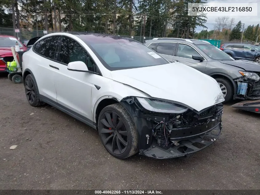 2020 Tesla Model X Performance Dual Motor All-Wheel Drive VIN: 5YJXCBE43LF216850 Lot: 40862265