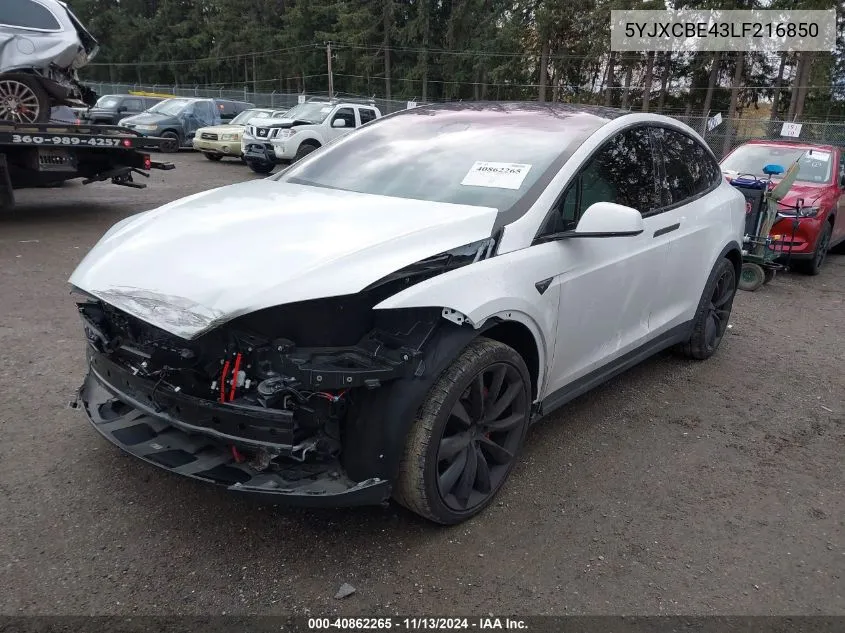 2020 Tesla Model X Performance Dual Motor All-Wheel Drive VIN: 5YJXCBE43LF216850 Lot: 40862265