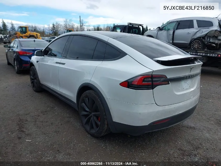 2020 Tesla Model X Performance Dual Motor All-Wheel Drive VIN: 5YJXCBE43LF216850 Lot: 40862265