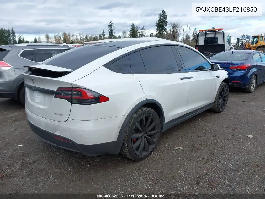 2020 Tesla Model X Performance Dual Motor All-Wheel Drive VIN: 5YJXCBE43LF216850 Lot: 40862265