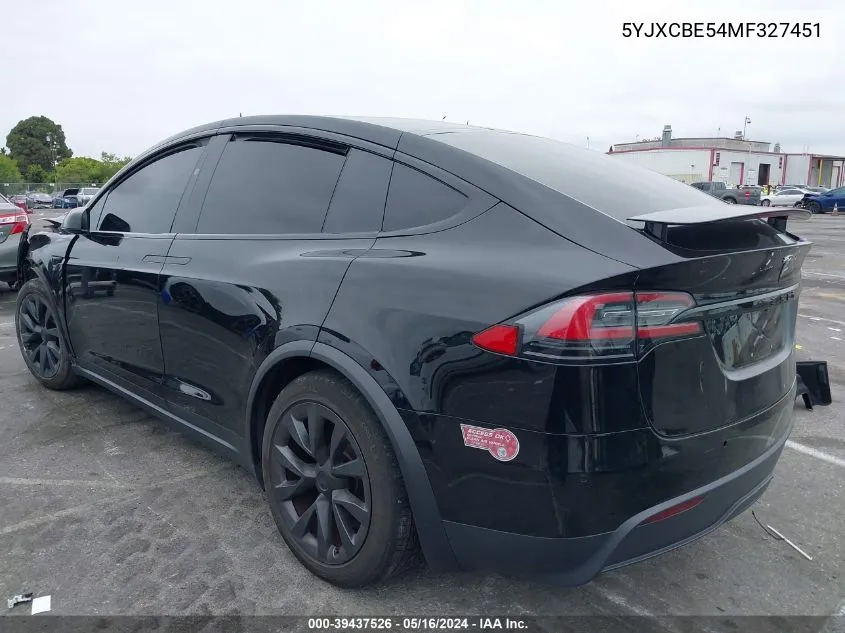 2021 Tesla Model X Long Range Dual Motor All-Wheel Drive VIN: 5YJXCBE54MF327451 Lot: 39437526