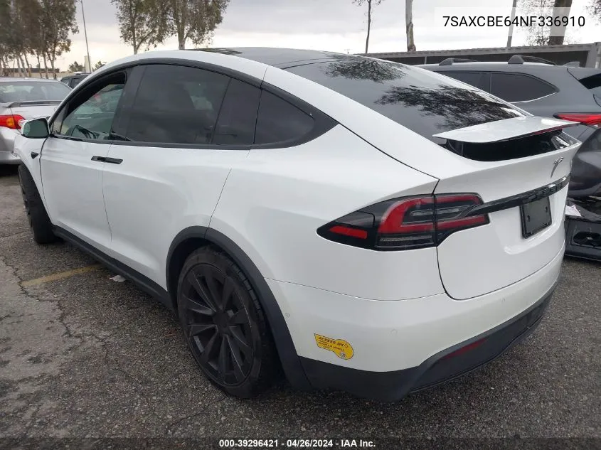 2022 Tesla Model X Plaid Tri Motor All-Wheel Drive VIN: 7SAXCBE64NF336910 Lot: 39296421