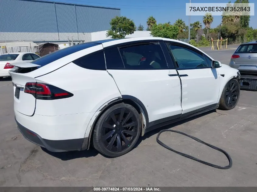 2022 Tesla Model X Dual Motor All-Wheel Drive VIN: 7SAXCBE53NF362843 Lot: 39774824