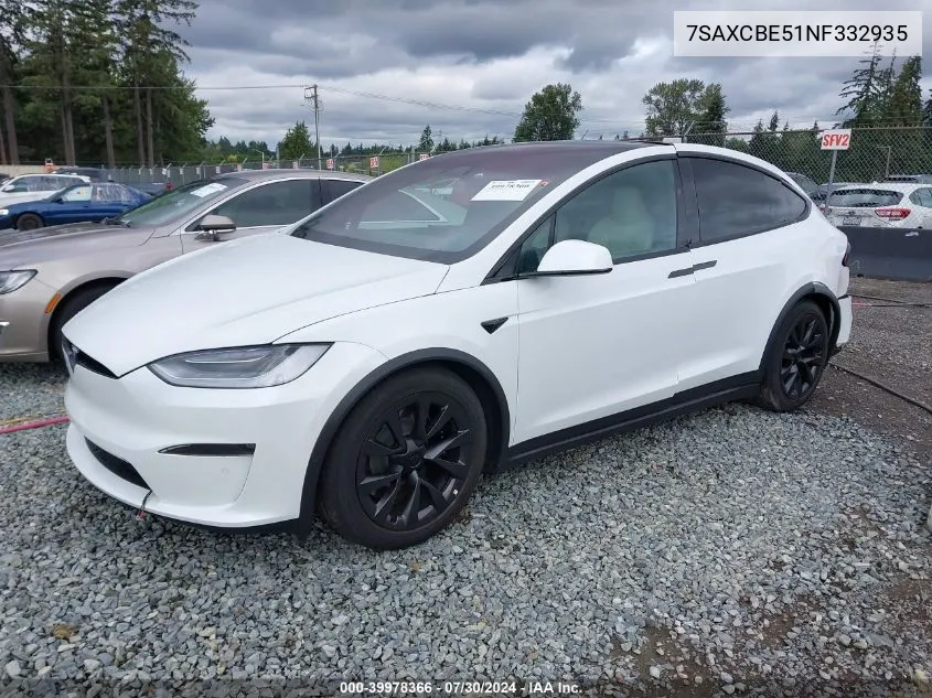 2022 Tesla Model X Dual Motor All-Wheel Drive VIN: 7SAXCBE51NF332935 Lot: 39978366