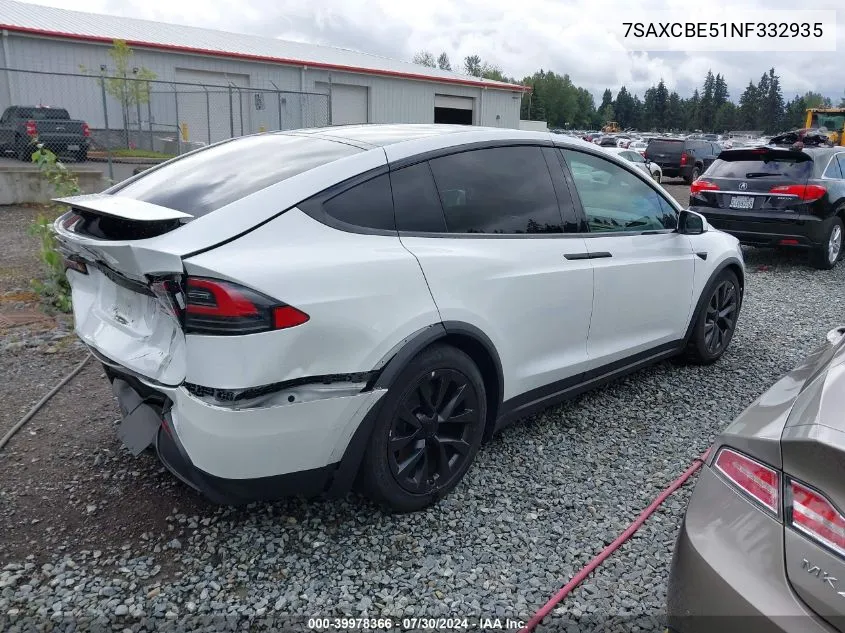 2022 Tesla Model X Dual Motor All-Wheel Drive VIN: 7SAXCBE51NF332935 Lot: 39978366