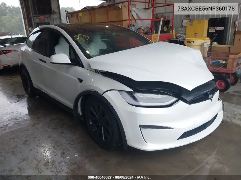 2022 Tesla Model X Dual Motor All-Wheel Drive VIN: 7SAXCBE56NF360178 Lot: 40046027